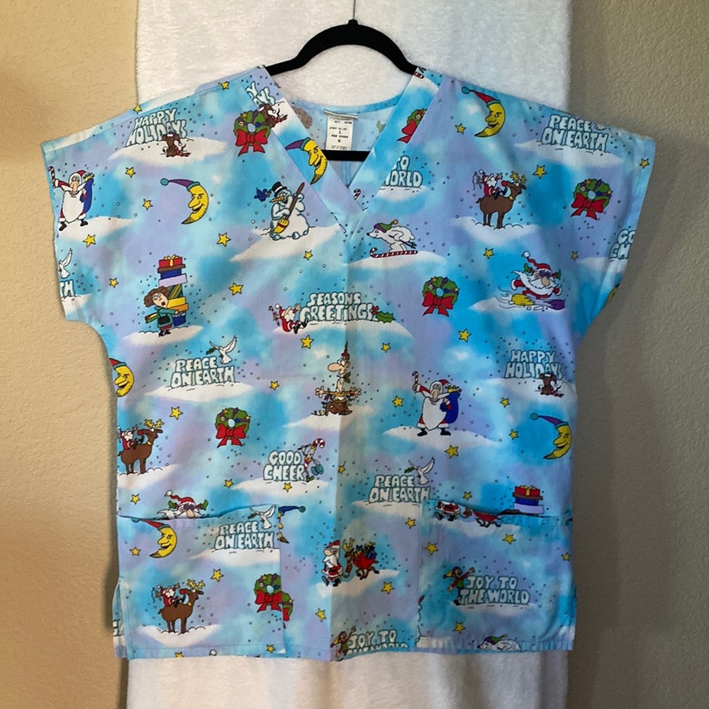 Ladies Simply Basic Christmas Scrub Top-size L